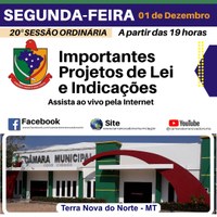 Convocação: 20ª Sessão Ordinária da Câmara Municipal de Terra Nova do Norte - MT